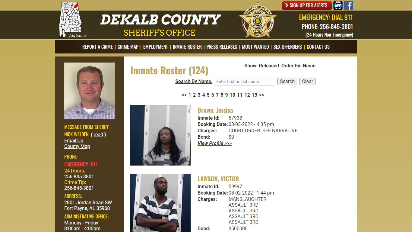 Inmate Roster - DeKalb County Sheriff's Office - Fort Payne, Alabama